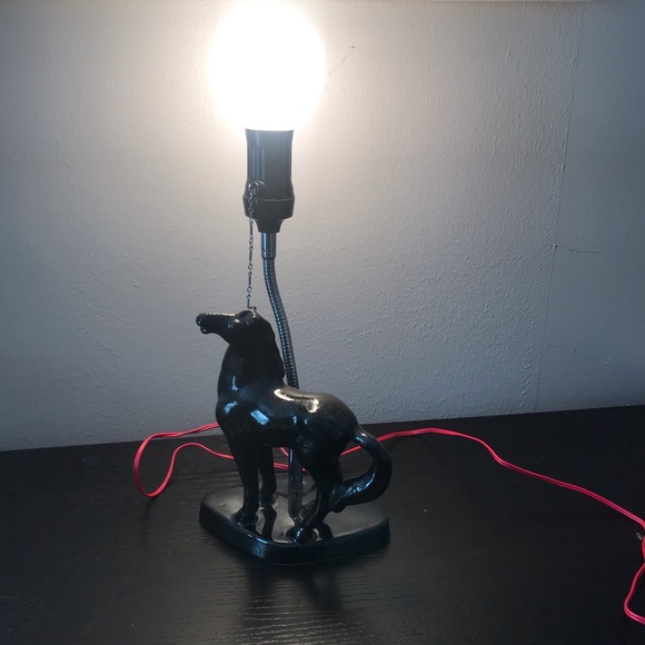 VTG Ceramic Horse Lamp in Glossy Dark Green Glaze - Picture 8 of 8